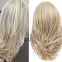 XIUFAXIRUSI XIUFAXIRUSI Blonde Long Layered Wigs for Women Blonde Wig with Highlight Natural Wavy Wigs Heat Resistant Synthetic Wig for Daily Party