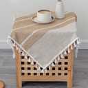 Small Waterproof Cotton Linen Washable Tablecloth Farmhouse Wrinkle Free Square Burlap Table Cloths 24x24 Inch Coffee Heavy Weight Table Cover with Tassels for Bedside Tables Home Decoration