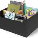 Black Pen Holder for Desk with Adjustable Bamboo Dividers, 5-Slot Wooden Pencil Holder for Desk, Small Remote Control Holder Office Supply Organizer for Bills, Mails, Makeup Brushes