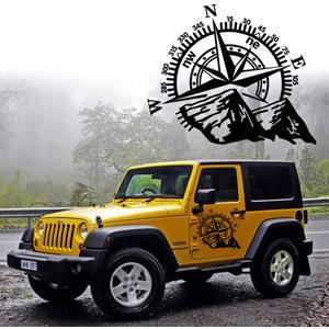 21''x17.3'' Mountain Compass Stickers Decal for Car Hood Auto Body Side Door Compass Graphics Car Stickers Waterproof Vinyl Stripe Decal Sticker Off-Road Vehicles (Black)