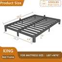 6 Inch King Bed Frame with Metal Gaskets, No Box Spring Needed, Heavy Duty Steel Support 3500 LBS, DIY Headboard, Easy Assembly, Anti-Slip Mattress Stopper, Round Corner Leg, Black