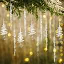 Soulchen 48 Pcs Crystal Icicle Christmas Tree Ornaments 3 Styles Christmas Icicles Drop Clear Plastic Chandelier Pendants Crystal Hanging Decoration for Xmas Tree Winter Wedding Holiday