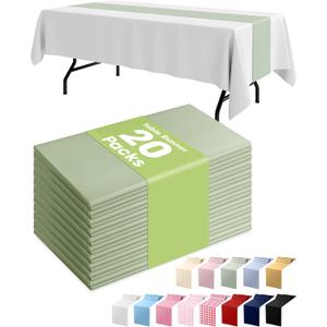 Pureegg Sage Green Plastic Table Runners - 20 Pack, 14'' x 108'', Water Resistant & Disposable Centerpiece Decorations for Table Cloth, Wedding, Birthday, Holiday, Baby Shower, Party, Home Decor
