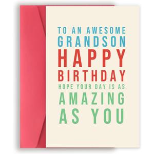 4 x Funny Birthday Card for Grandson, Happy Birthday Gifts for Grandson, Sweet Bday Greeting Card from Grandpa Grandma, Best Grandson Bday Gift Ideas