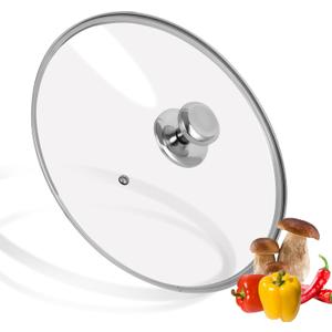 11 inch Tempered Glass Lid for Pots, Frying Pans and Skillets, Replacement Cover with Stainless Steel Knob Handle, Dishwasher Safe (Silver)
