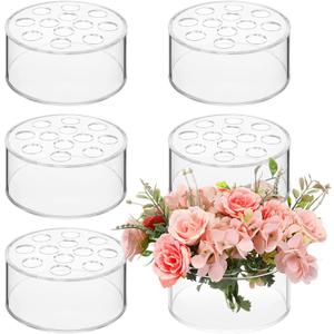 Tanlade Acrylic Floral Centerpiece for Dining Table Decorations Wedding Round Flower Vase Centerpiece Vases Table Low Flower Holder with Holes for Home Birthday Party(6 Pcs,5.51 Inches)
