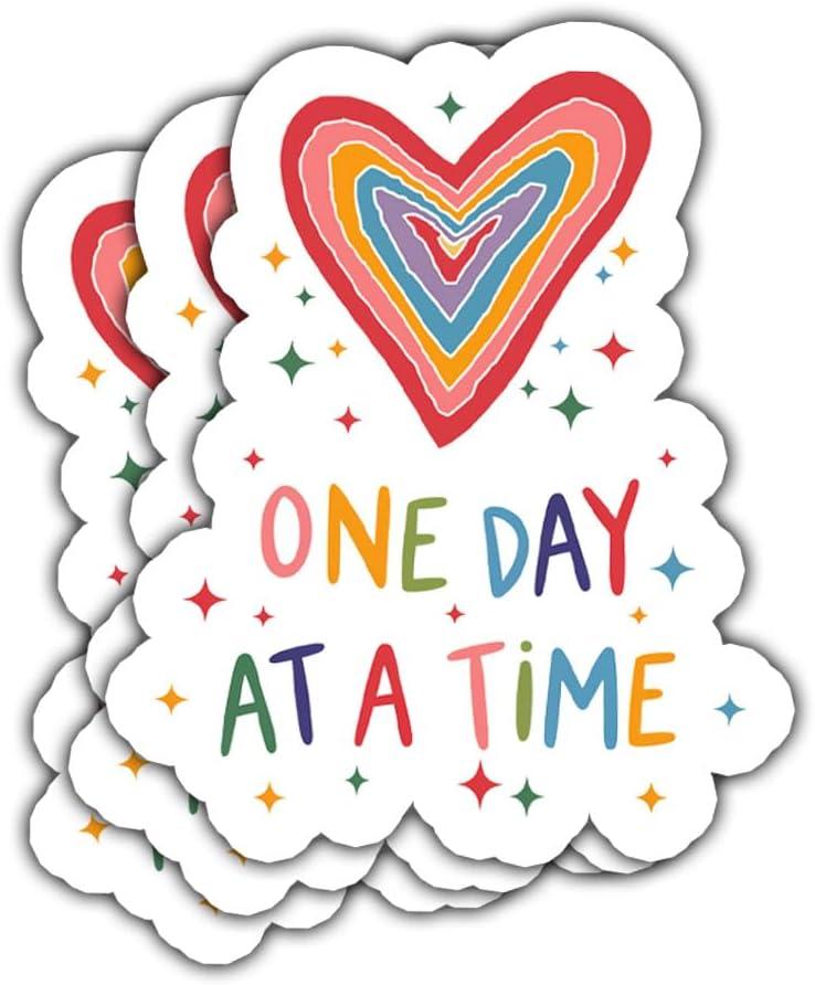 3 Pcs One Day at A Time Sticker, Mental Health Stickers One Day at A Time Bumper Sticker Vinyl Decal for Laptop Phone Water Bottle Cars Phone Case Laptop 3"x3"