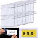 Qunclay 100 Pcs Shelf Label Holder 1.25 x 3 Inches Clear Plastic Clip on Labels Shelf Tags for Wire Shelving 0.15'' to 0.4'' Wood Glass Shelves Sign Price Tags