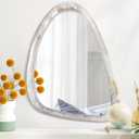 Wood Frame Hanging Mirror for Wall Asymmetrical Irregular White Oval Wall Mirror for Bathroom Wall Mirrors Decorative for Bedroom Living Room Entryway Hallway Unique Mirror (20"L x 16"W)