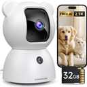 4MP Camera for Home Security, Free 32GB SD Card, Non-Subscription AI Human/Pet/Crying Detection, 2.5K Dog Cat Pet Camera with Phone APP, 360 Coverage, 2-Way Talk, IR Night Vision, 2.4G WiFi