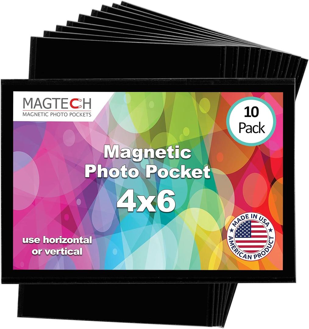 Magtech Magnetic Photo Pocket Picture Frame, Black, Holds 4x6 Inch Photos, 10 Pack, Made in the USA (10046)