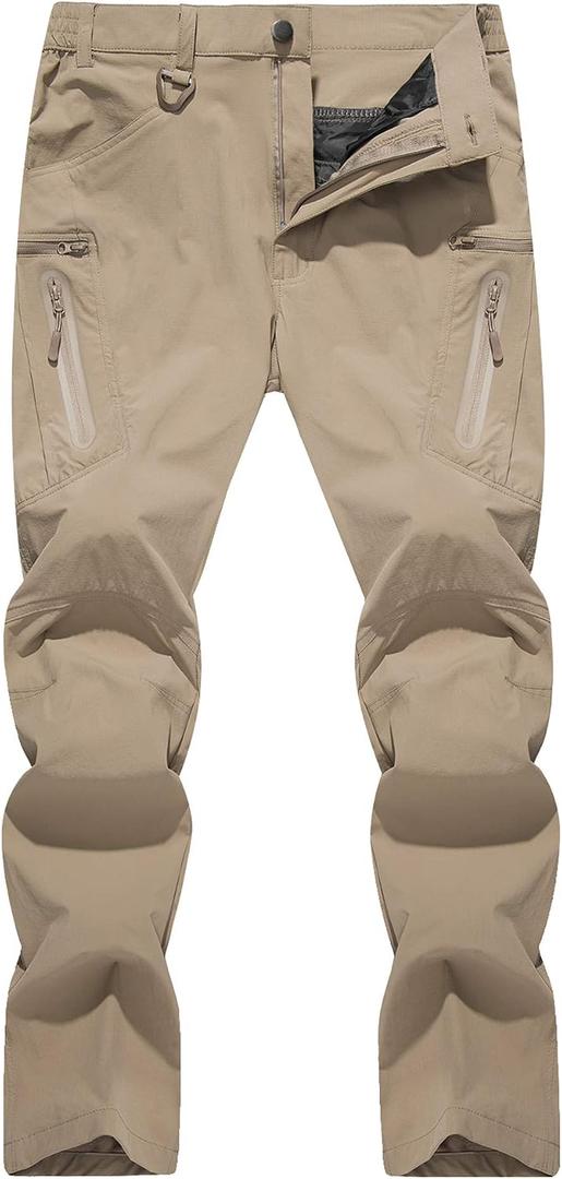 TACVASEN Men's Lightweight Hiking Tactical Pants Waterproof Quick Dry Cargo Work Rain Outdoor Pants 8 Pockets (Beige, XXXL)