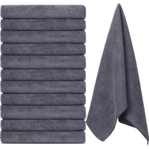 Handepo 12 Pcs Microfiber Workout Gym Towels, 360 GSM 12 x 30 Inch Gentle and Fast Drying Absorbent Towels for Men Women Yoga Travel Sports(Gray)