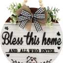 3D Bless This Home And All Who Enter Wooden front Door SignsDoor Decorations Hanging,Christian Jesus Home Porch Wall DecorSpring WreathsDoor Wreaths for Front Door Outside All Season (White)