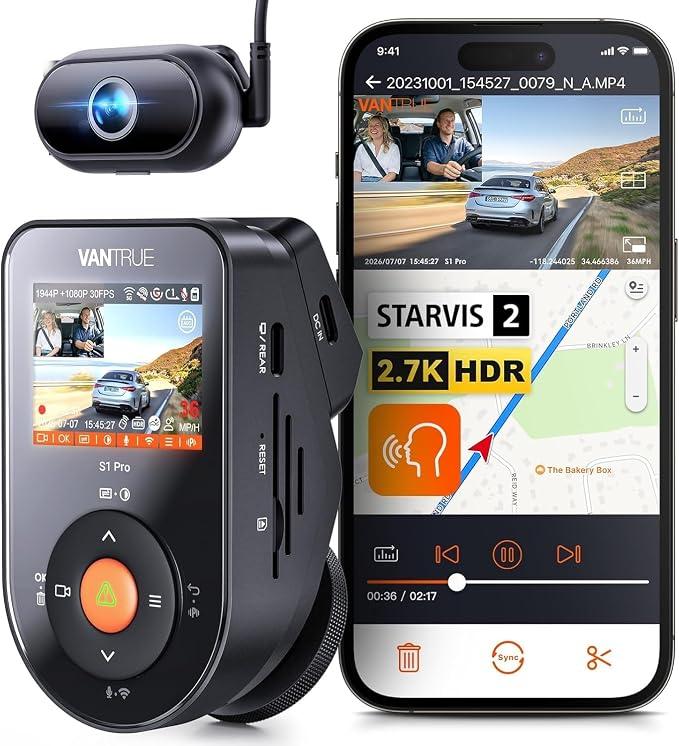 Vantrue S1 Pro DMS 2.7K Dash Cam Front and Inside, STARVIS 2 AI Dash Camera