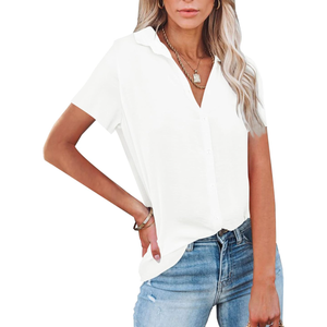 Diosun Womens Button Down V Neck Shirts Long/Short Sleeve Office Casual Business Plain Blouses Tops S