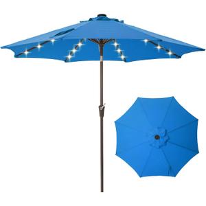 9FT Solar-Powered LED Patio Umbrella with Tilt Crank,Outdoor Market Umbrella with 32 Lights,Sunshade for Deck, Garden and Pool
