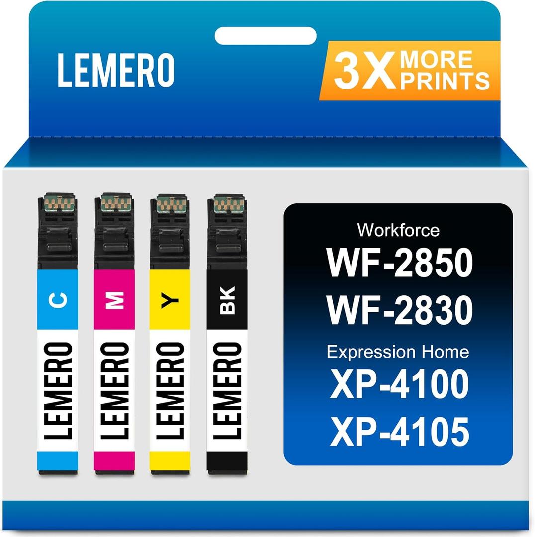 LEMERO Remanufactured Ink Cartridge Replacement for Epson 212 Ink Cartridge for Workforce WF-2850 WF-2830 Expression Home XP-4100 XP-4105 Printer Replacement for 212XL Black Cyan Yellow Magenta,4-Pack