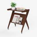 Auroral Zone Solid Bamboo Wood End Table, Small Rolling Side Table Beside Couch, Night Stand for Sofa, Coffee, Bedroom, Living Room (ZY Shape, Walnut)