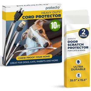PROTECTO 2Pack Door Protector from Dog Scratching, Cat Dog Scratch Door Protector, 35.5x15.5 Heavy Duty Cord Protectors from Pets No Chew Solution, 10ft Easy to Use Dog & Cat Cord Protector