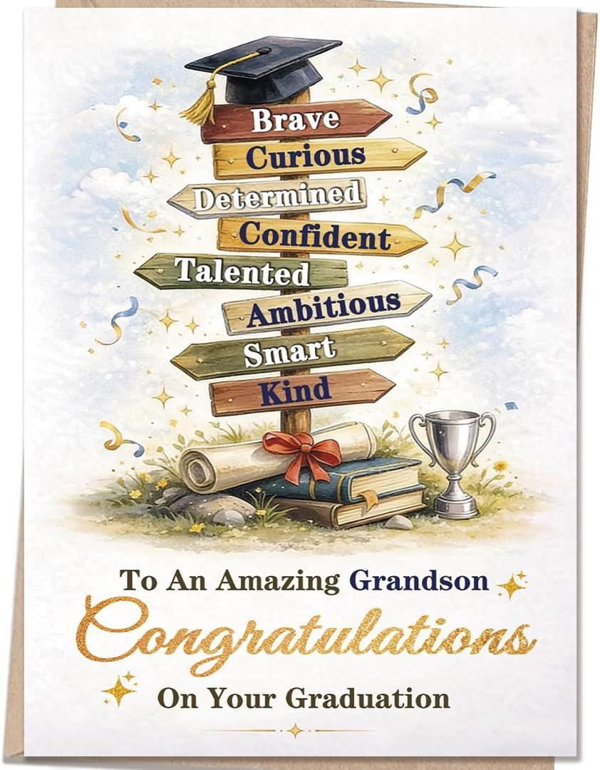 3 x Graduation Card for Grandson, Congrats Grad Grandson Gifts Card for High School, College, University, 2026 Graduation Party
