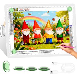 KOBAIBAN A3 Magnetic Light Box for Tracing, Rechargeable Diamond Art Light Board with Side Physical Buttons, 3 Color Light Modes Super Bright Light Pad for Diamond Painting, Weeding Vinyl (White)