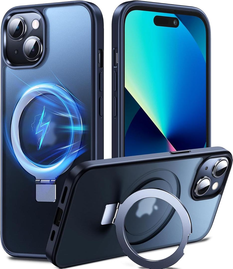 3-in-1 [Magnetic+Kickstand+Ring Holder] for iPhone 13 Case, iPhone 14 Case Compatible with MagSafe, Phone Case iPhone 13/14 with Stand Military Shockproof Silicone Protective Magnetic Cover (Black)