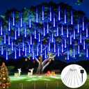 JMEXSUSS Solar Christmas Lights Outdoor, 8 Tube 144 LEDs Solar Meteor Shower Lights Outdoor, Hanging Blue Christmas Light for Tree Icicle Garden Yard Patio Gazebo Party Xmas Decor