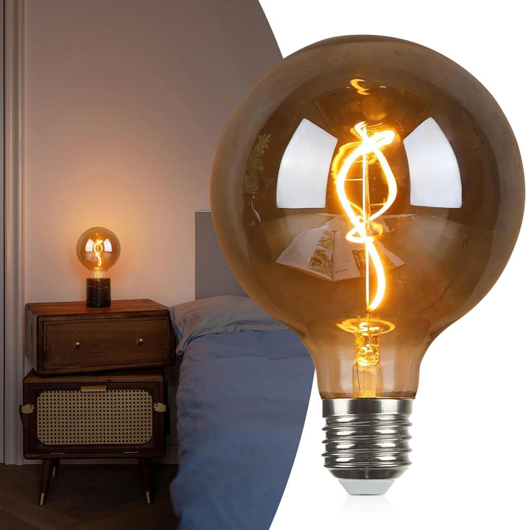 OMED Decorative Globe Large Oversized LED Edison Light Bulb, G125/G40 E26 Dimmable Smoke Grey Round Vintage Mirror Reflective Bulb, 40W 2200K 150LM Warm White Pendant Bulb for Bedroom, Kitchen Island