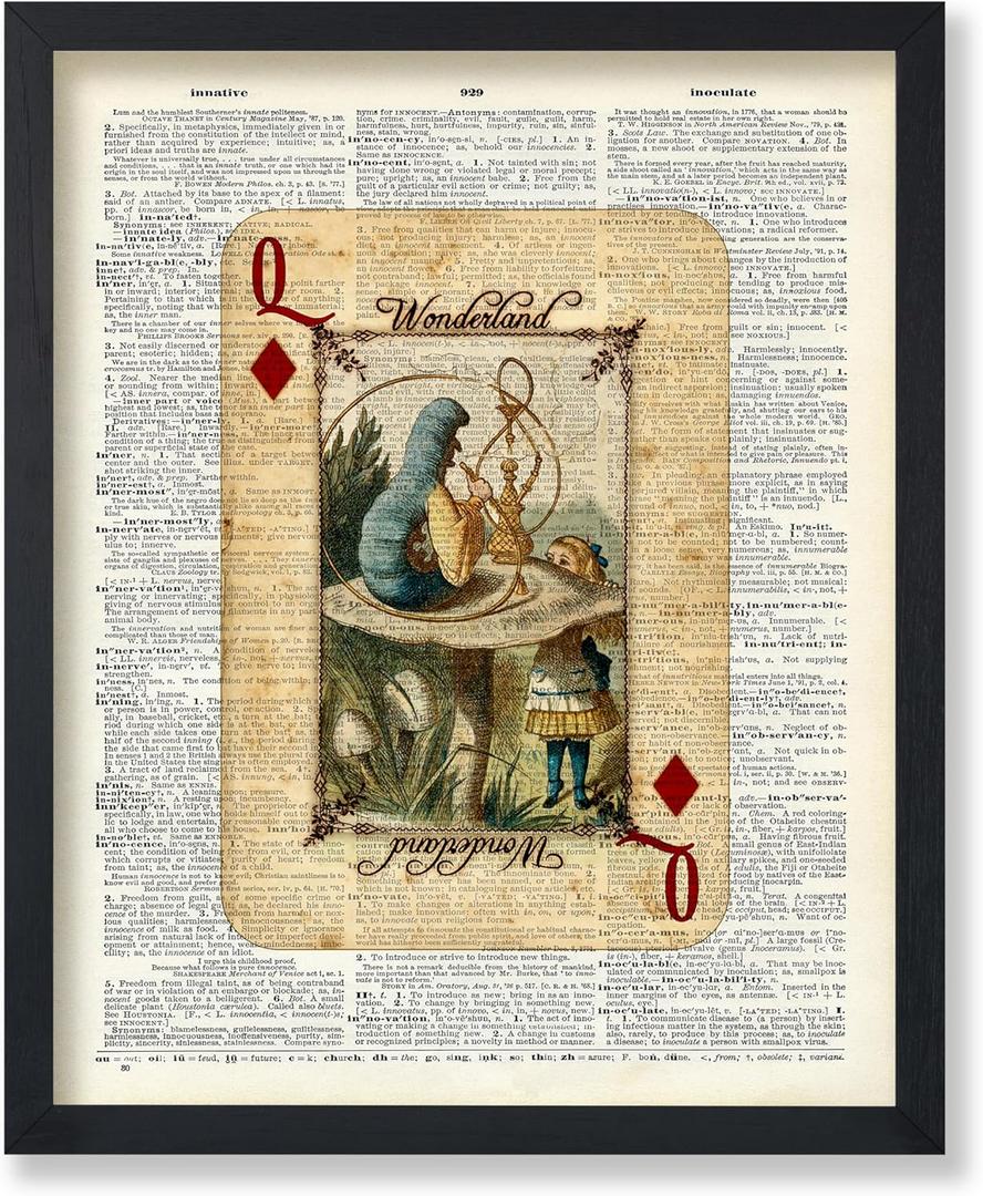 Poster Master Absolem Caterpillar Print - Alice Wonderland Poster - Dictionary Art - Housewarming Gift for Boy, Girl - Queen of Diamonds Art - Decor for Nursery, Kid's Room - 8x10 UNFRAMED Wall Art (8L" x 10W")