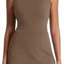 NIASHOT Athletic Dress for Women Mini Crew Neck Sleeveless Built in Shorts with Pockets Tennis Golf Dress (Brown) medium 