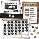 Schoolgirl Style Industrial Chic 95-Piece Calendar Bulletin Board Set, Farmhouse Monthly Calendar with Numbers, Birthdays and More, Rustic Farmhouse Calendar Bulletin Board Set for Classroom (25.9" x 17.9")