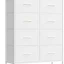 SONGMICS Dresser for Bedroom, Chest of Drawers, Steel, MDF, 8 Non-Woven Fabric Drawers, Storage Organizer Unit, Closet, Entryway, Cloud White and Snow White ULGS124W01S