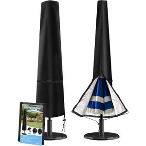 Patio Umbrella Cover Waterproof, Patio Parasol Covers with Zipper for 7ft to 11ft Outdoor Garden Market Umbrellas Windproof Anti-UV Protective Cover (Black)(Fit Market Umbrella 7ft-11ft)