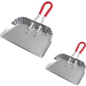 TOP DOG Metal Dustpan 17, Aluminum Dust Pans Heavy Duty Does not Chip or Bend Sheet Metal Edge Flat Against Floor for Small Item Sweeping Rubber Coated Easy to Grasp Handle (2pcs)