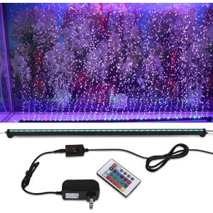 Submersible Aquarium Light, Fish Tank Light with Air Bubble Hole, RGB Color Changing Brightness Adjustable IP68 Waterproof Remote Control LED Light for Aquarium Fish Tank 35 inch