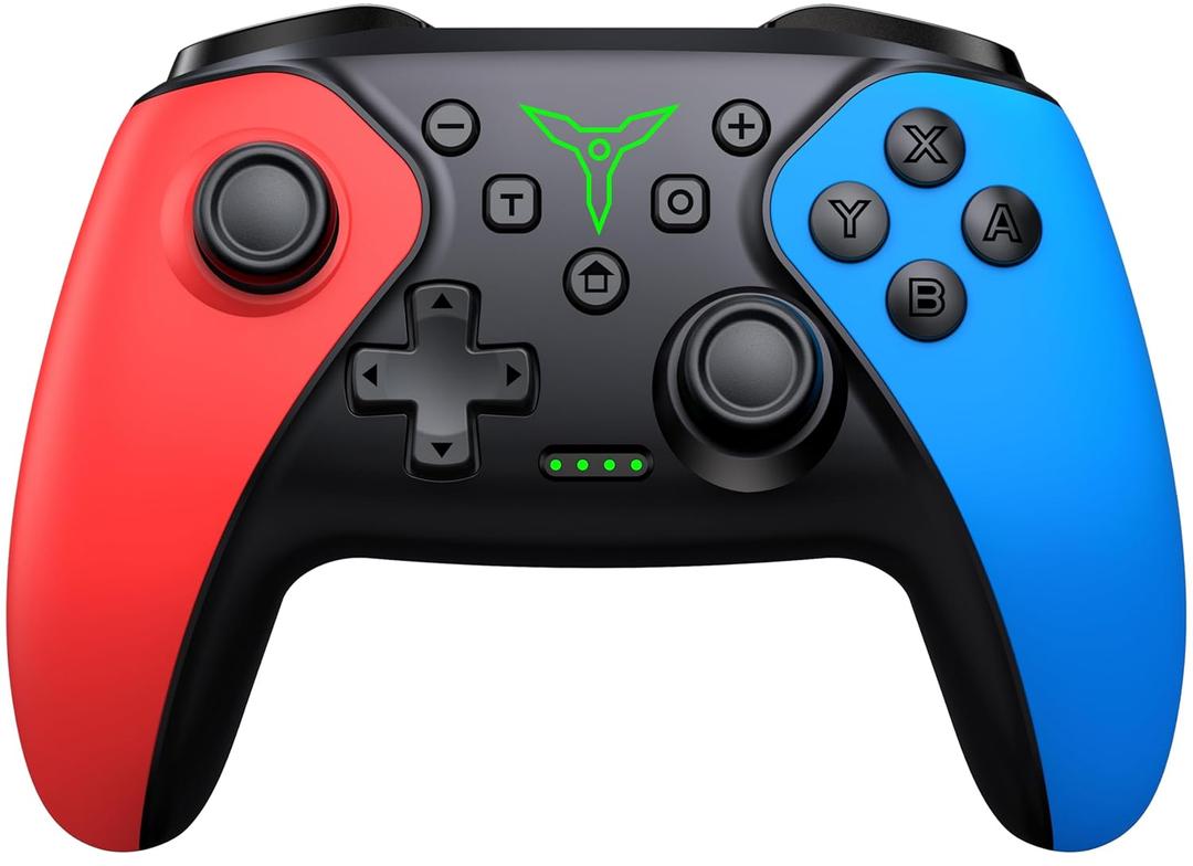 ELISWEEN Wireless Switch Controller for Switch Controller/Lite/OLED, Switch Controller Joysticks Work with iOS/Android/PC-Switch Pro TURBO Controller with Wake-up Programmable (Upgraded Vision) (Red+Blue)
