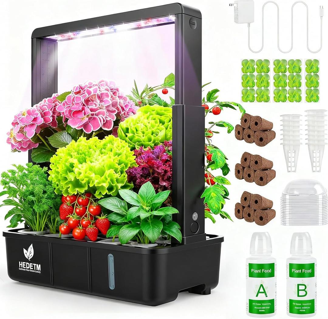 Hopegarden Indoor Garden Hydroponics Growing System: 15 Pods Plant Germination Kit Herb Vegetable Growth Lamp Countertop with LED Grow Light - Hydrophonic Planter Grower Harvest Lettuce (Black)