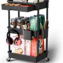 Sorgion 3 Tier Rolling Cart Organizer,Laundry Room Bathroom Organizers and Storage Office Shelves Mobile Shelving Unit Kitchen Trolley Cart with Wheels for Art,Craft,Diaper,Bedside,Snack(Black)