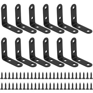 CABAX 12 Pcs Black L Bracket, 50mmx50mmx16mm Stainless Steel Heavy Duty Corner Brace Joint Fastener, 90 Degree Shaped Shelf Bracket with Screws for Wood, Shelves, Furniture, Cabinet