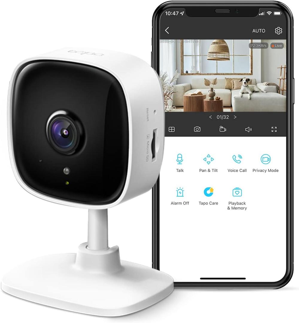 Tapo 2K Indoor Security Camera for Baby Monitor, Dog Camera w/Motion Detection, 2-Way Audio Siren, Night Vision, Cloud & SD Card Storage(Up to 512GB), Works w/Alexa & Google Assistant C110