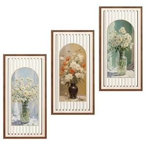 BINCUE 3 Pcs Boho Flower Market Wall Decor Floral Botanical Modern Wood Wall Art Bohemian Floral Hanging Decor Abstract Minimalist Wooden Art for Living Room Bedroom Office 7.9 x15.8 Inch