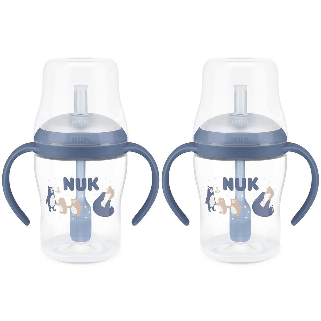 NUK Perfect Match Learner Straw Cup, 5 oz, 2 pack Soft Straw, Easy-Grip Handles, BPA Free, Spill Proof Transition Sippy Cup