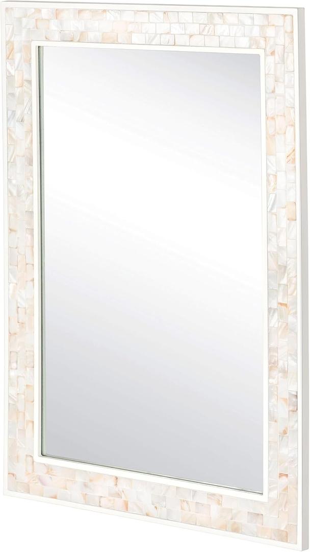 Tanmicoshomy 24 x 36 Inch Rectangle Wall Mirror, Natural Shell Framed Rectangular Mirror for Bathroom, Vanity, Bedroom, Living Room, Entryway, Wall Mounted Horizontal or Vertical, White