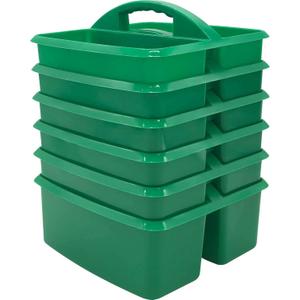 Teacher Created Resources Green Portable Plastic Storage Caddy 6-Pack for Classrooms, Kids Room, and Office Organization, 3 Compartment