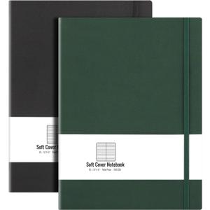 B5 College Ruled Notebook Softcover Journals (2-Pack)- AHGXG Large Composition Notebook 7.6 x 10 inch with Thick 100gsm Lined Paper, Total 408 Numbered Pages, Black Green