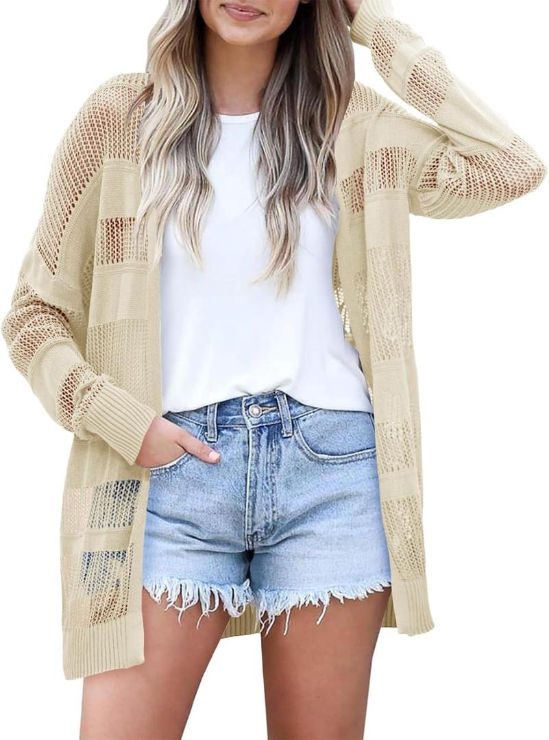 Saodimallsu Womens Summer Lightweight Cardigans Crochet Knit Boho Open Front Long Sleeve Loose Sweater Outwear (White, L) Saodimallsu Womens Summer Lightweight Cardigans Crochet Knit Boho Open Front Long Sleeve Loose Sweater Outwear (White, L)