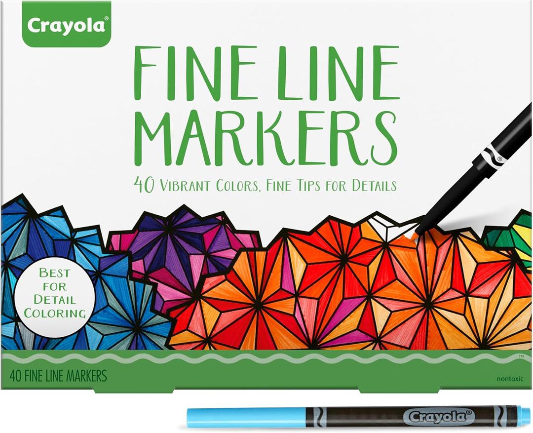 Crayola Fine Line Markers for Adults (40ct), Skinny Marker Set for Adult Coloring Books, Gift for Teens, Aesthetic Art Supplies, Stress Relief Activity