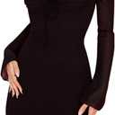 Hibshaby Black Mini Dress, Sexy Women Puff Long Sleeve Mesh Club Bodycon Dresses Halter Neck Party Outfits Black XS