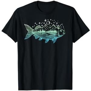 Cool Fish Shaped from Mountains Nature Scene Fishing T-Shirt, 4XLT
